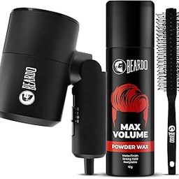Beardo Hair Volumizer Combo (Set of 3) | Ultimate Styling Kit for Men | Ultra Compact Hair Dryer & Max Volume Powder Wax 10g & Roller Brush-image-1