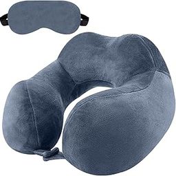 Premium Fiber Filled Neck Pillow, Aeroplane Travel Pillow Neck Adjustable 360 Degree Support Headrest Neck Support Comfortable Pillow with Eye Mask-30