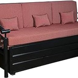 Mr Metal 3-Person Sofa Cum Bed With Hydraulic Storage Cotton Fabric Washable Cover - (Red Doted Pattern) King Size 6' X 6' Feet By Mr Steel Furniture-image-80