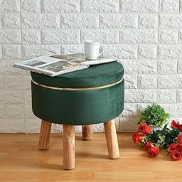 Sung Wood Art Round Shape Bed, Sitting Stool for Bedroom, for Living Rooms, puffies for Dressing Table, puffies for Living Room (Single) (Green)-image-44