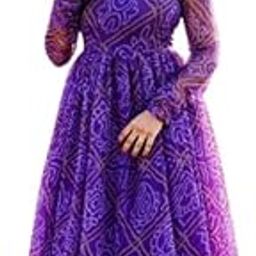 Bandhani Women's Georgette Printed Anarkali Kurta, Long Kurti Women Top Dress (L, Blue)-19