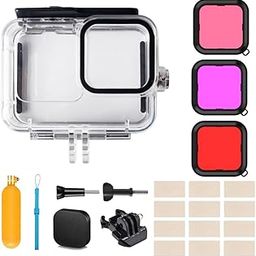 Waterproof Housing for Go Pro Hero 12 Black/Hero 11 Black/Hero 10 Black/Hero 9 Black, Protective 60M/196FT Underwater Dive Case Shell with 3 Pack Dive Filters Action Camera Accessories Kit-image-45