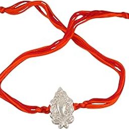 Lord Ganesha 92.5 Sterling Silver Rakhi with engraved design for Brother | Ganpati 925 silver Rakshabandhan Bracelet for Bhaiya-image-48