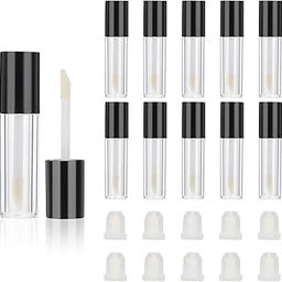 Molain 10pcs Empty Lip Gloss Tubes, 2.5ml Mini Refillable Cosmetic Containers Bottles Lip Balm Bottles for Lipstick Samples, Lip Balms(Black tube cap)-15