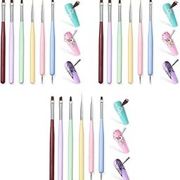 MAYCREATE® Professional 3PCS Nail Art Brush Set Salon Quality Detailing Kit with 2-in-1 Striping Dotting Tool Flat Brush for Acrylic Gel Nails DIY Extension Design-34