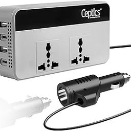 Ceptics 200W Car Laptop Charger/Power Inverter with SmartVoltage™ Technology - 12V DC to 220V AC, 15W 2 USB-A, 2 USB-C with QC 3.0, 2X Universal AC Outlet – Grey Color - 18 Months Warranty-28