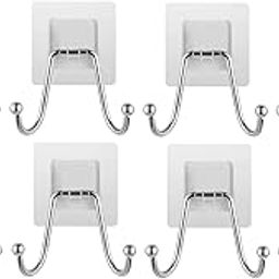 TORO Stailess Steel Self-Adhesive Waterproof Hooks: Heavy-Duty Wall Hangers for Bathroom & Kitchen - No Drill Needed, Strong Hold for Coats and Towels (Double Hook Silver) (Silver, Pack 08)-image-76