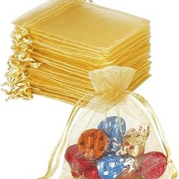 10X14 CMs Gold Colour Plain Organza Shagun Potli Bags Drawstring Potli Pouch, Gift Goodies Goodies Candy Bags Return Gift Potli bags Golden I Pack of 100-image-1