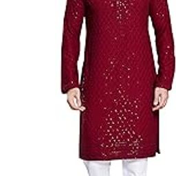 Men's Sequince Embroidered Cotton Blend Slim Fit Kurta Pyjama Set-image-23