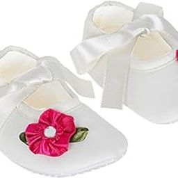 Infant New Baby Toddlers Boys and Girls Cotton White Sandal Ribbon Booties With Red Flower Patch [RSM_68]-image-72