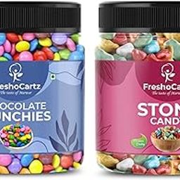 FreshoCartz Chcoclate Munchies & Stone Candy Combo | Candies for Cake Decoration | Chcoclate Button & Rock Candy | Combo Of Choco Burst Munchies - Jar Pack (Rock Candy & Gems, 400gm Each)-image-12