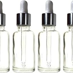 VOW 10ML Transperant Empty Glass Dropper Bottles, Silver Sleeve, White Rubber Teat, Leakproof, Travel For Oil, Perfume, Serum, Cosmetic_Pack of 4-71