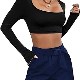 the blazze Women's Cotton Stylish Western Basic Solid Wear TV Oval Neck with Full/Long Sleeve Crop Top for Women L658-picture-3