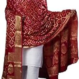 KCPC Handcrafted Banarasi Bandhani Georgette Dupatta for Women ? Traditional Ethnic Wear with Golden Zari Border ? Festive & Bridal Accessory-image-13