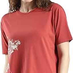 monte carlo Women's Oversized Printed Round Neck Top | Half Sleeve | Casual Wear | Stylish & Comfortable | Everyday Wear Top for Women Rust S (Pack of 1)-picture-32