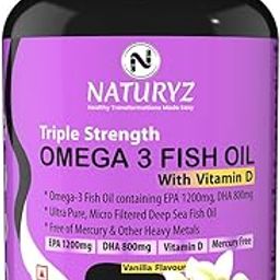 Naturyz Vanilla Flavoured Triple Strength 2500mg Omega 3 Fish Oil with Vitamin D3|Highest Strength 2000 mg Omega 3 Per Serving (EPA 1200mg DHA 800mg) Deep Sea Fish Oil for Unisex-60 Capsules,100 grams-3