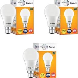 wipro Garnet Base B22 5-Watt LED Bulb (Pack of 3, Warm White)-picture-2