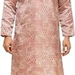 (Since 1958 Men's Jacquard Silk Woven Design Kurta with White Pyjama-image-1