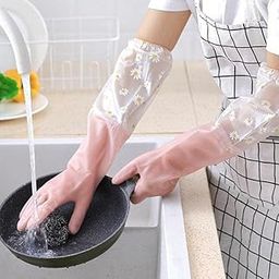 EAYIRA Reusable Heavy Duty Hand Gloves For Dishwashing, Gardening, Kitchen Cleaning Non-Slippery & Durable Long Elbow Length(Inner Cotton Lining For Comfort), 1 Pair (Pink, Pack of 2)-10