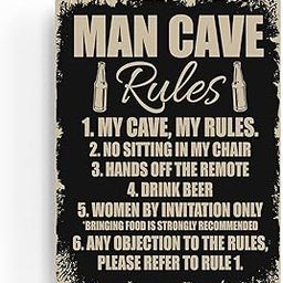 Vintage Man Cave Rules Wooden Wall Hanging Signs, Man Cave Decor, Gifts for Men Who Have Everything, Man Cave Accessories, Farmhouse Garage Bar Living Room Bedroom Home Decor Wall Art, 6x12 Inches-image-0
