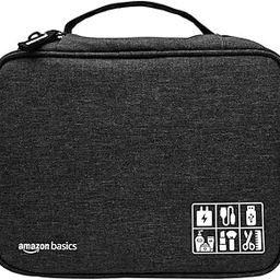 amazon basics Travel Organiser for Electronic Accessories, Flexible Padded Dividers, Waterproof, Foam Padding, For Cables, Chargers, Hard Disk, Power Bank (Black)-50