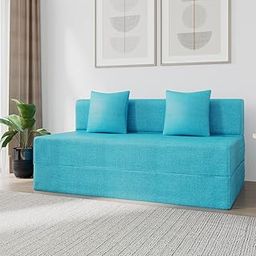 Torque Messi Foldable 3 Seater Sofa Cuma Bed with 2 Cushion (5 x 6 feet Aqua Blue) | Folding Sofa Bed | 3 Seater Sofa Cum Bed for Home Hall-image-25