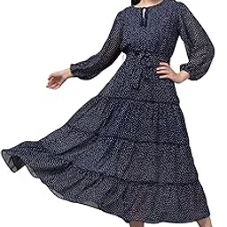my swag Long Maxi Dress for Womens&Girls, Polka Dot Pattern, Tiered Design, Balloon Sleeves, Western Style-picture-15