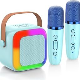 Karaoke Machine for Kids Adults,Mini Portable Bluetooth Speaker with 2 Wireless Microphones and Colored Lights, Birthday Gifts for Girls Boys 3, 4, 5, 6, 7, 8, 9, 10 +Year Old Teens (Blue)-image-55