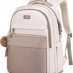 School Backpack Women and Teen Girls,Cute Bookbag Lightweight Laptop Backpack College SchoolBag Students, Khaki Beige, 15.6 inch-picture-28