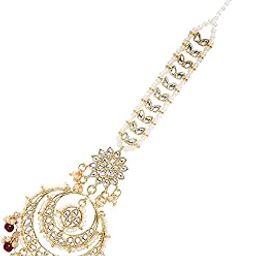 Gold Plated Kundan Pearl Maang Tikka Matha Patti Wedding Jewellery for Women-picture-50