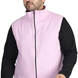 Men's Pure Cotton Sleeveless Mock Collar Jacket, Pink-picture-53