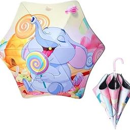 Umbrella with Whistle for Children Kids Boys Girls Waterproof Strong Colourful Cartoon Print Automatic 1 Fold Round Handle Sun Protection Rains Umbrella-24