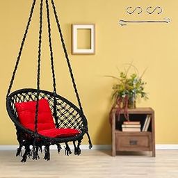 Swingzy Cotton Netted Rope Round Hanging Swing for Adults/Swing Chair with L-Cushion for Outdoor/Jhula Swing for Balcony/Swing Chair with Free Hanging Accessories (120 kgs Capacity, Black)-image-33