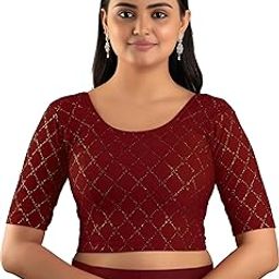 Women's Crush Check Readymade Blouse | Soft Stretchable Fabric | Trendy Top | Ready to Wear Stylish Blouse for Sarees, Skirts & Jeans | Comfortable Fit-image-47