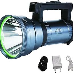 RENMAX Rechargeable Searchlight Torch LED Flashlight & Side Flood Light 2in1 6000mAh Li-ion for Security 1Km Range Aluminium Body Light Weight - 1Pc-image-71