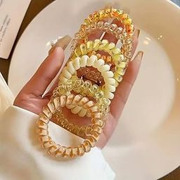Ashkash 6-Pack Sweet Style Gradient Candy-Colored Spiral Hair Ties, No-Show Elastic Hair Bands with Cute Floral & Star Designs, Plastic Telephone Cord Scrunchies for Women-image-75