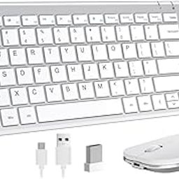 Wireless Keyboard Mouse, Seenda Rechargeable Small Keyboard and Mouse Set with Number Pad for Windows Devices, Silver White-5
