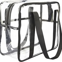 Extra Large Clear Cosmetic Makeup Bag, Transparent PVC Tote Shoulder Bag Stadium Approved, Waterproof Clear Toiletry Carry Pouch Makeup Artist Bag Diaper Bag (Black)-picture-54