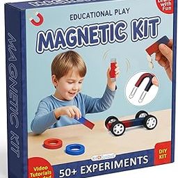 Kit4Curious Magnetic Experiment kit – Basic Magnetism Project kit for DIY STEM Science Learning – Different Magnets, Iron Filling, Compass, Magnet car with 50 Projects-image-2