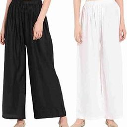 Palazzo for Womens| Stylish Plazo Pant for Women Kurti Women's and Girls Cotton Reyon Regular Fit Palazzo Pants Pack Off 2 (Black & White)-picture-30