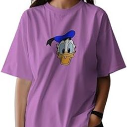 Donald Duck| Women's Oversized Half Sleeve T-Shirt, Round Neck Longline Drop Shoulder, Cotton Blend, Solid Color(Black)-picture-4