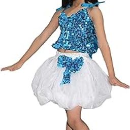 Kaku Fancy Dresses Western Dance Dress Skirt Top Costume Set -Gold-Silver, 3-4 Years, For Girls-image-1
