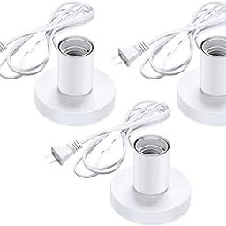 Decorcity Polished Metal Desktop Lamp Base E26 E27 Screw Light Bulb Holder Base Light Sockets Base Light Bulb Base Lamp Replacement Base for Holding Bulb, 6 Feet Cord (White, Pack of 3)-32