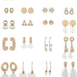 Gold Tone Set Of 20 Contemporary Pearls Drop, Studs & Hoop Earrings For Women-ZPFK17709-38