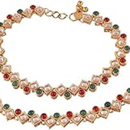 i jewels Gold Plated Traditional Kundan Anklets For Women (A023MG)-picture-23