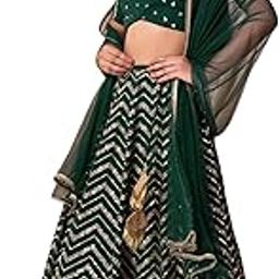 Women's Sequins Zari Embroidered Georgette Designer Semi Stitched Lehenga Choli With Dupatta (7094-Green-Womens-Lehenga-Choli-Latest; Free Size) (Green)-picture-36