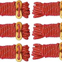 NEAR STOP 6 Pack 4mm Outdoor Guy Lines Tent Cords Reflective Canopy Wind Rope Lightweight Camping Rope with Aluminum Guylines Adjuster for Tent Tarp, Canopy Shelter, Camping, Hiking,Red (Color)-image-72