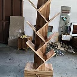 Modern Tree Bookshelf – Wooden Slanted Book Rack with Storage Drawer | Natural Wood Finish | Display Shelf for Home & Office-image-68