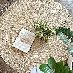RUGSZONE Hand Woven Braided Carpet Rugs|Round Traditional Spiral Design Jute Door mat|Mat for Bedroom,Living Room,Dining Room,Yoga,60x60 cm,(White)-image-94