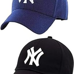 NY Baseball Cap, Unisex Adjustable Sports Cap, Navy Blue and Black, 2-Pack-52